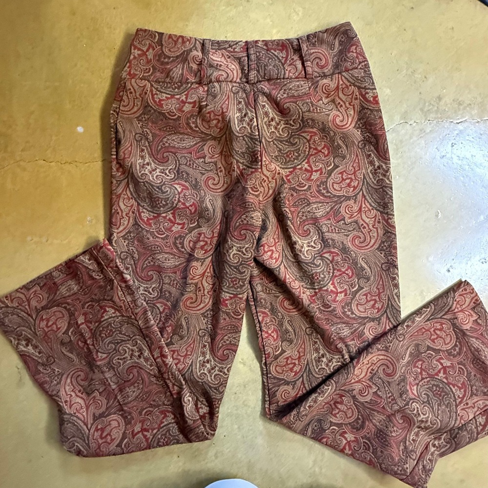 Mid Rise‎ Brown Paisley Print Wide Leg Dress Pants Thick Waist Band Vtg - Picture 3 of 9